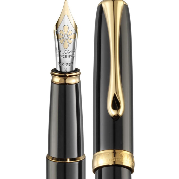 Diplomat, Fountain Pen, Excellence A2, Coated, Gold Plated, 14 Karat Gold Nib, Black-2