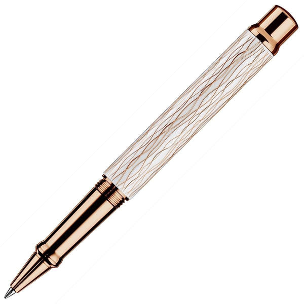 Otto Hutt, Rollerball Pen, Design 04, Wave, Rose Gold Plated, White-1