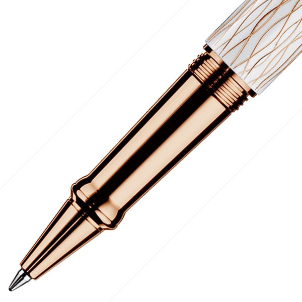 Otto Hutt, Rollerball Pen, Design 04, Wave, Rose Gold Plated, White-2