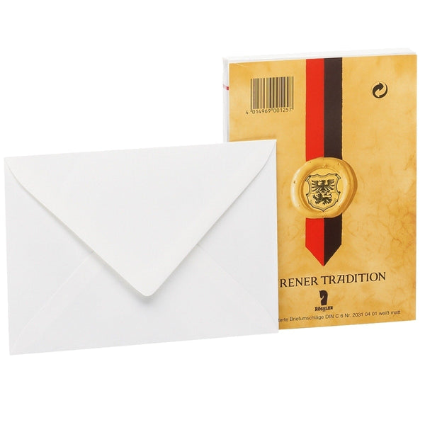 Rössler, Envelopes, Dürener Tradition, With Silk Lining, White Smooth, Each 25 Pieces, C6-1