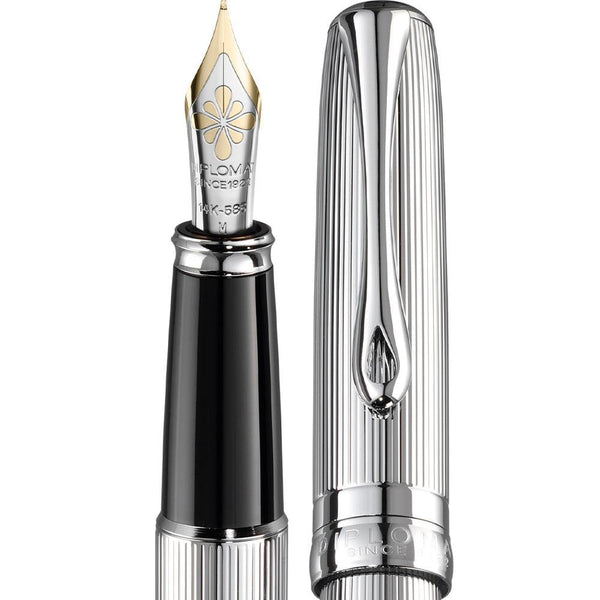 Diplomat, Fountain Pen, Excellence A2, Guilloche, 14 Karat Gold Nib, Silver-2