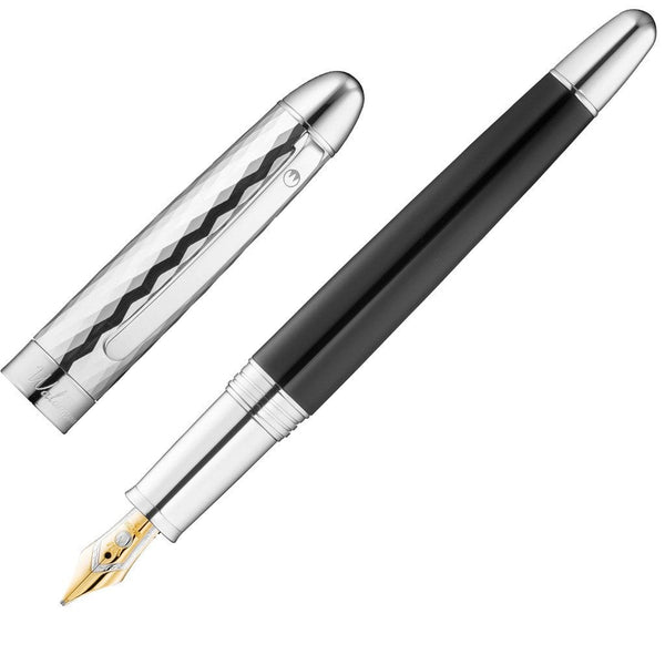 Waldmann, Fountain Pen, Précieux, Lacquer, Wave-Shaped Diamond Cut, 18KT Nib, Black-1